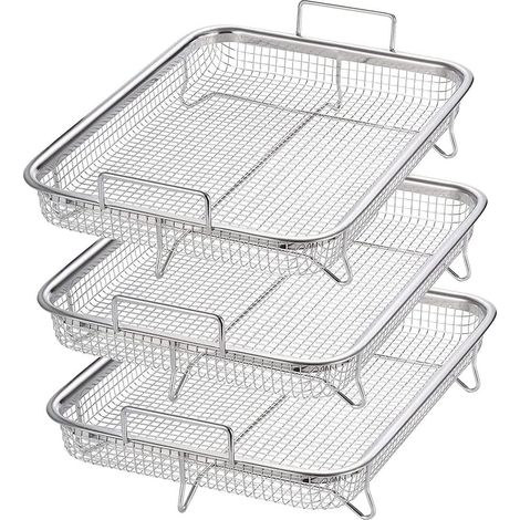 [NIE BENUTZT]3er-Pack Luftfritteusenkörbe aus Edelstahl, Antihaft-Grillkorb, Luftfritteusenkorb-Set, Ofenrost,