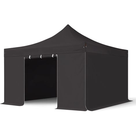 4x4m Pop Up Gazebo PROFESSIONAL Aluminium 40 mm, incl. Sidewalls, black High Performance Polyester approx. 400g/m²