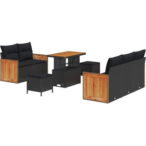 Garden Sofa Set 8 pcs Black Poly Rattan and Powder-Coated Steel vidaXL (1/5)