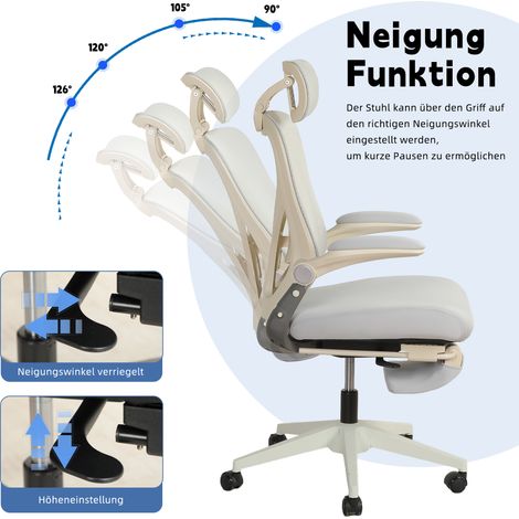 Irovami Chaise de bureau ergonomique pliable grise Assise mousse, soutien lombaire, appui-tête 3D, accoudoirs rabattables (1/5)