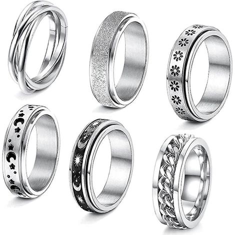 Bagues anti-stress en acier inoxydable, bagues créatives lune et étoile toupie, bague anti-anxiété personnalisée