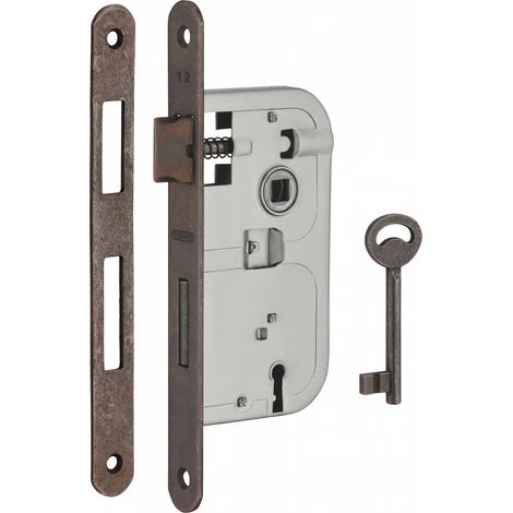 Serratura Patent da incasso 70mm x 40mm, reversibile, piastra tonda, richiamo 1/2 giro 1 chiave, bronzo - THIRARD