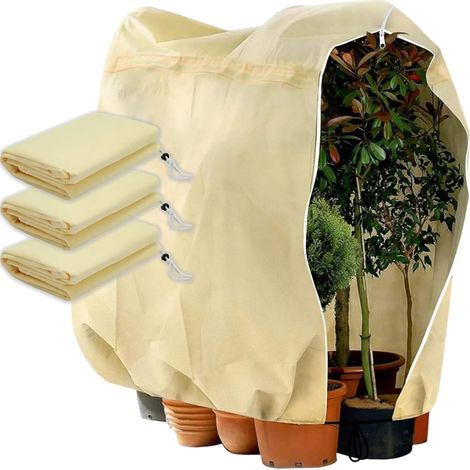 3Pcs 120x180cm Housse Hivernage Plante,Voile Hivernage Plante, Housse de Protection pour Plantes avec Cordon de Serrage et Zipper, Voile d'Hivernage Housse d'hivernage Plante Réutilisable