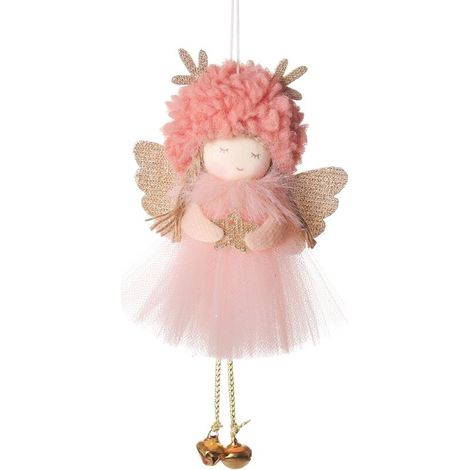 Ornements de pendentif d'arbre de Noël pendentifs d'ange de Noël, pendentif charmes d'arbre de Noël fête de Noël charmes d'arbre de Noël(jupe en gaze de bois de cerf rose, ange) (1/5)