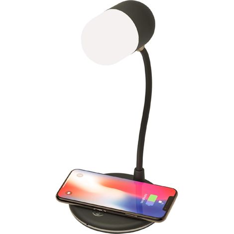 Lampe de bureau LED avec chargeur intelligent sans fil QI, veilleuse de chevet pour la maison ou le bureau. Haut-parleur connecté Bluetooth, 3 modes d'éclairage à changement de couleur et commande tac (1/5)