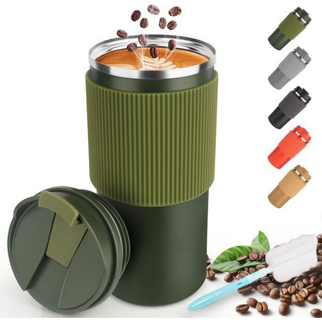 Mug isotherme à emporter, tasse à café, couleur verte, capacité 450 ml (1/5)