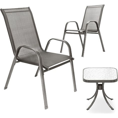 TrAdE Shop Traesio - Set Da Giardino 3pz Positano 2 Sedie Con Braccioli Tavolino Con Piano Vetro Grigio 529020 - (1/4)