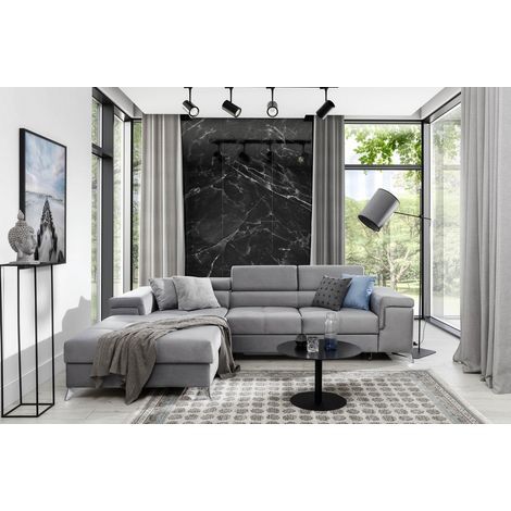 Canapé d'angle convertible en tissu luxe 5 places, RICHARD, gris, angle gauche (1/5)