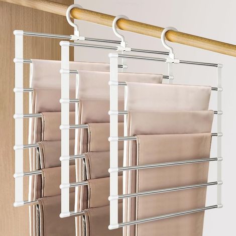 (3 PCS) Cintre Pantalon, Cintre Gain De Place pour Armoire, Crochet pivotant à 360°, Ceintre pour Pantalons pour Armoire, Pliable pour, Foulards, Jupes, Cravates, Draps (1/5)