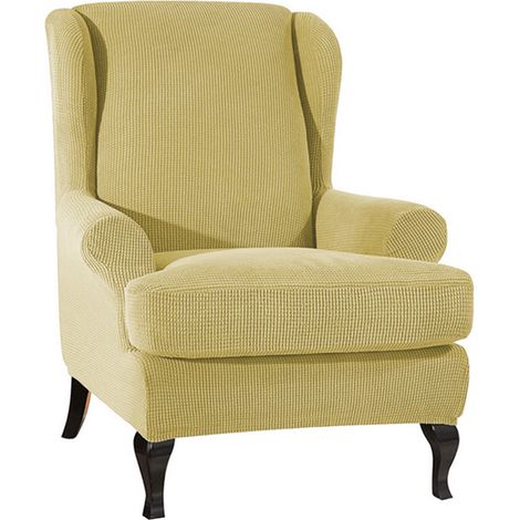 Stretch-Sofabezug aus elastischem Stoff für Ohrensessel, aus Polyester und Elastan (beige) (1/5)