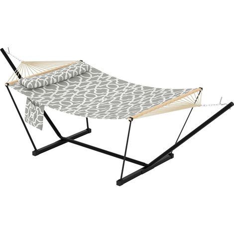 Hamac Double avec Support Réglable - Structure en Acier Heavy Duty - Confortable & Portable - Pour Jardin & Plage - Gris Clair (1/5)