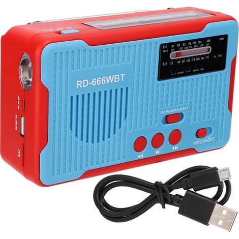 Radio de survie solaire et manivelle AM/FM, lampe torche LED bleue RD-666WBT (1/5)