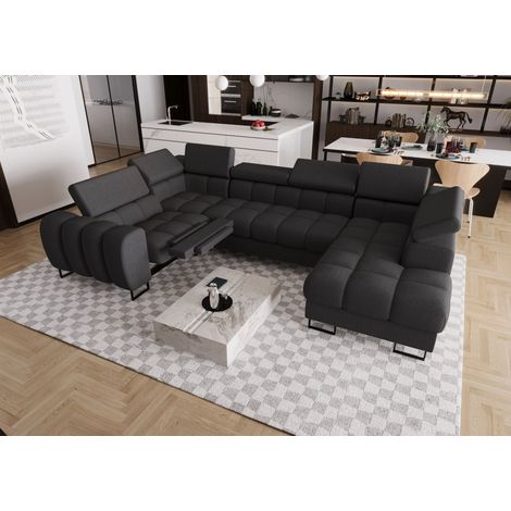 Wohnlandschaft Schlafsofa BASTIEN RELAX in Stoff Gemma Dunkelgrau Ottomane Rechts