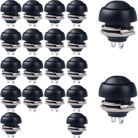 Pair Noir 20pcs 12mm Mini Momentané Interrupteur À Bouton Poussoir, Bouton Poussoir Étanche,1A 250VAC / 3A 125VAC Rond Interrupteur À Bouton Poussoir, pour Raspberry Pi DIY