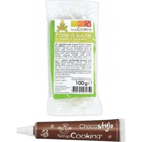 Stylo chocolat + Pâte à sucre vert prairie 100 g