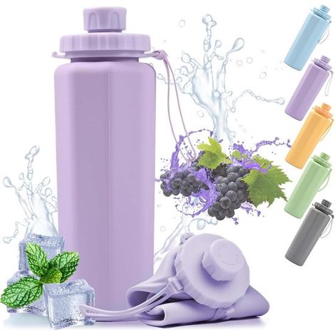 Botella de agua plegable, botella para beber de 600 ml, de silicona plegable, a prueba de fugas y portátil, libre de BPA, botella para beber para correr, adecuada para acampar, deportes al aire libre, (1/5)