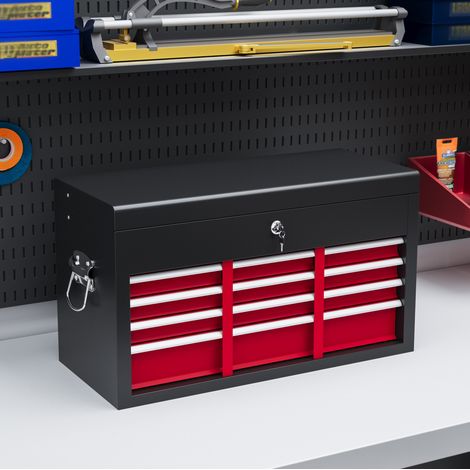 Coffre à outils 6 tiroirs verrouillable en acier rouge et noir avec poignée latérale, pour atelier et garage, organisateur 60 x 26 x 34 cm – CHICFURN (1/5)