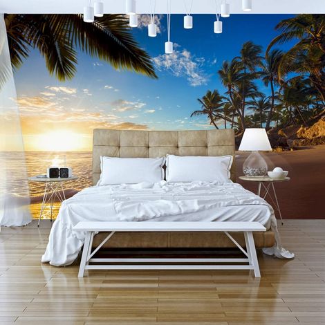 Papier peint adhésif Plage tropicale - 147 x 105 cm