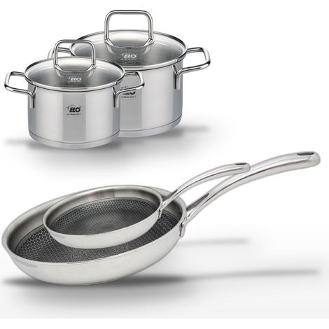 Lot de 2 Poêles 24/28cm et 2 Faitouts 12/14cm Elo Relief Evolution (1/5)