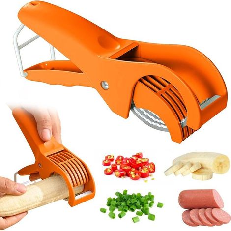 Coupe-banane : éplucheur de fruits en acier inoxydable, trancheuse banane, trancheuse à œufs, éplucheur de banane, gadget de cuisine, coupe-banane pour banane fraise (2, jaune)