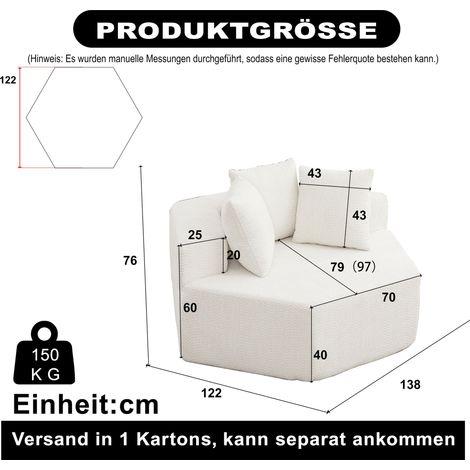 Ein sechseckiger Einzelsessel im modernen Stil, der sich durch vielseitige Kombinationsmöglichkeiten und ein modulares Design auszeichnet dieses mit Chenille bezogene Sofa eignet sich ideal (1/5)