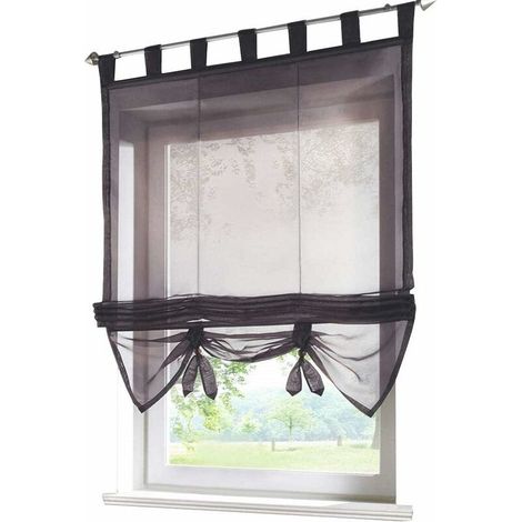 Roman Blind with Buckles Curtains Kitchen Roman Shades Transparent Buckle Modern Blind Curtains Gray Voile LxH 120x155cm 1pc (1/4)