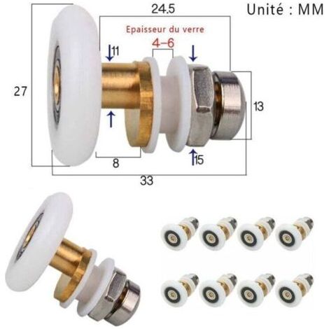 Galets de porte de douche , galets de porte coulissante , poulies de porte de douche , roues de remplacement de galets , diamètre de roue 27 mm , 8 pièces