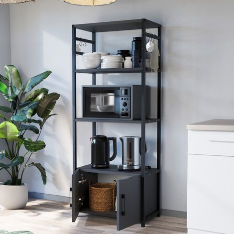Scaffale da Cucina Arhuni a 3 Piani Armadio e Ganci 139 x 56 x 30 cm - Antracite/Nero [en.casa]