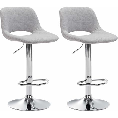 Taburetes altos x2 con reposapiés en tela gris claro con base de metal cromado 100004094