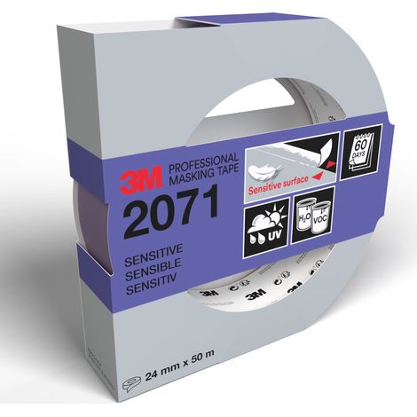Lot de 2 rubans de masquage professionnel 3M™ 2071, 24 mm x 50 m, 1 rouleau/emballage ( 2 rouleaux au total), 100% PEFC, SGSCH-PEFC-COC-110078
