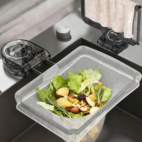 Passoire d'évier pliable avec ventouse, passoire 2 en 1 et porte-évier, avec 100 sacs filtrants, panier pour évier, légumes, fruits et déchets de cuisine, 16,3 x 11,3 cm (1/5)