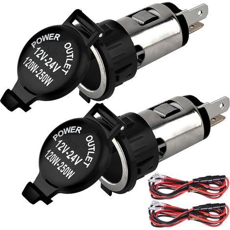 Prise allume-cigare 12V avec clapet, 10A, lot de 2 pièces, pour voiture, camping-car, moto, chargeur et accessoires. (1/5)