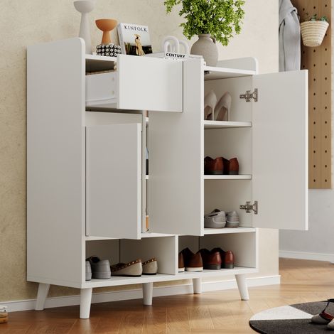 MEUBLIV Mobile portascarpe 90x35x99 cm bianco – ripiani regolabili, 2 colli (1/5)