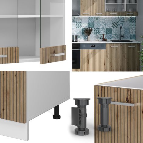 Cuisine R-Line, Artisan chêne/blanc, 300 cm sans plan de travail, Vicco