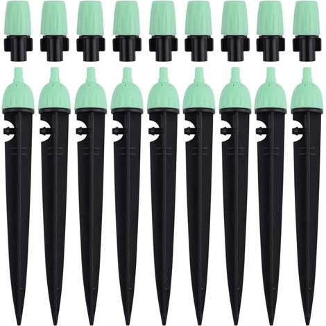 Gouttes d'irrigation avec connecteur, 20 pièces, arroseurs à débit d'eau réglable à 360 degrés, 2 en 1, pour système d'irrigation goutte à goutte (vert) (1/5)