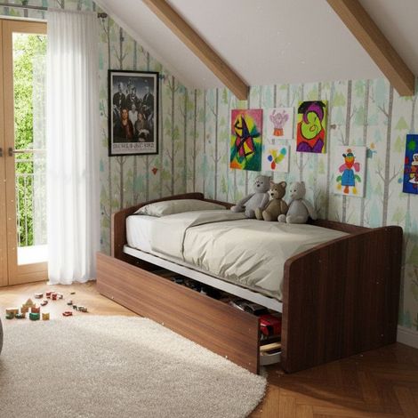 Divano letto singolo con secondo letto estraibile – Design funzionale - Noce canaletto