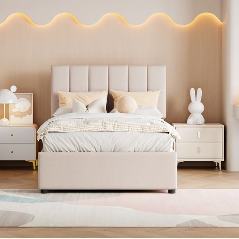 Cama infantil con cabecera regulable y cajón hidráulico OKMYHOME (1/5)