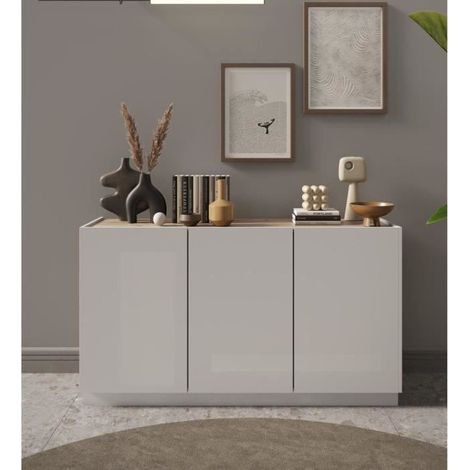 Aparador 3 puertas FANTASY blanco lacado/roble Cadiz 155 cm (1/4)