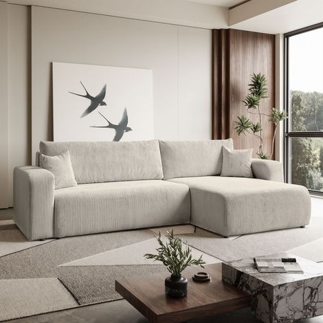 Sofello Ecksofa Senna mit Schlaffunktion Kordstoff CREME - in den modischsten FarbenUniversal Schlafsofa Couchgarnitur -BEIGE-BRAUN-CREME (1/5)