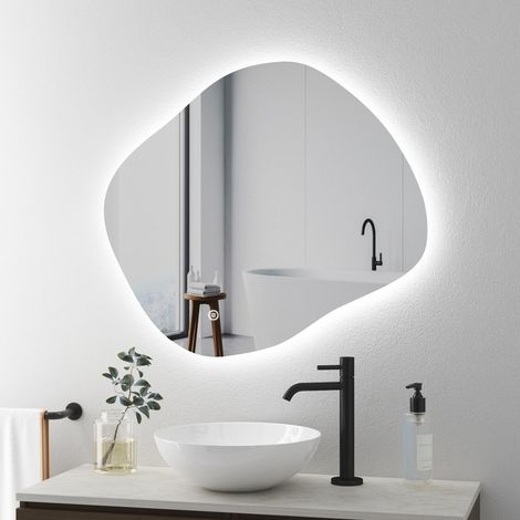 Asymmetrischer Badspiegel mit Beleuchtung 74 x 64 cm 3 Lichtfarbe Einstellbare 3000-6500K Spiegel Bad mit Beleuchtung LED Spiegel mit Licht mit Touch-Schalter (1/5)