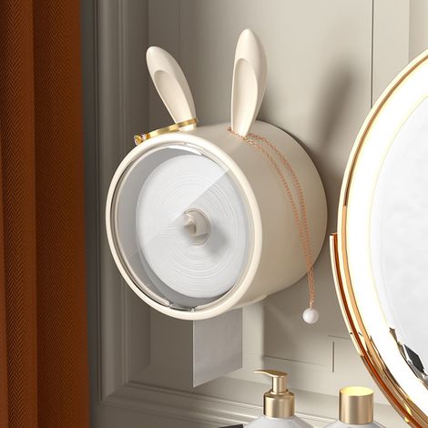 Porte Papier Toilette Plastique Lapin Blanc, Boîte Murale (1/5)