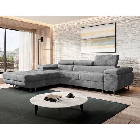 Alvaro Velvet Left Hand Facing Corner Sofa Bed with Storage and Lift Mechanism - Grey (1/4)