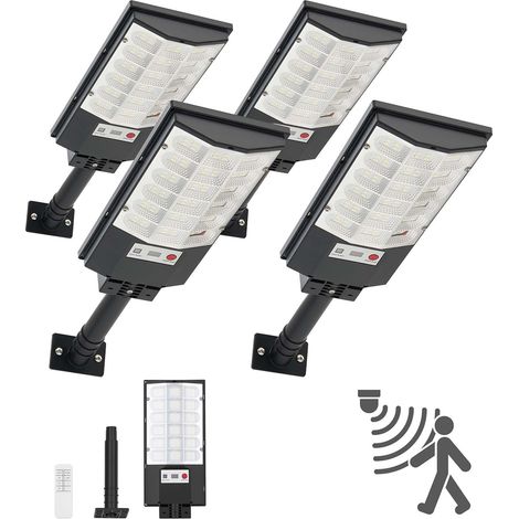 Lampadaire Solaire Extérieur 500 W Projecteur LED Solaire 50000 lm pour Jardin Cour Garage, avec Détecteur de Mouvement et Télécommande, Éclairage du Crépuscule à l'Aube, Étanche IP65, Lot de 4 (1/5)