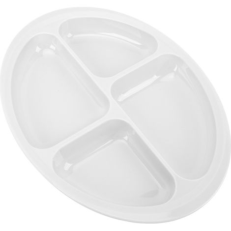Assiette de séparation à 4 compartiments, antidérapante, ronde, pour enfants, personnes âgées et personnes handicapées, blanche. (1/5)