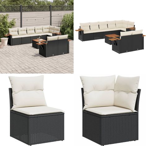 Salon de jardin 9 pcs avec coussins noir résine tressée - Ensemble Salon De Jardin - Meuble Extérieur - Jardin Design - Mobilier De Jardin - Chaise Longue - Home & Living (1/5)