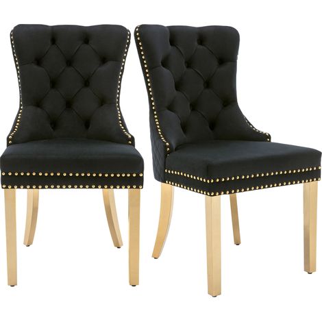 Chaise de salle à manger en velours avec anneau rond doré et pied en acier inoxydable (1/5)