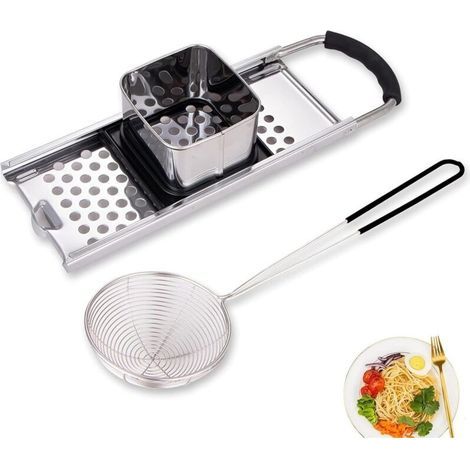 2-teilige Spätzlereibe aus Edelstahl, Spätzlepresse, Spätzleschaber, Spätzleschneider aus Edelstahl mit Nudelschieber, für Spaghetti, Knödel und Pasta (1/5)