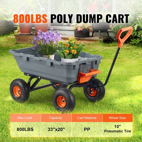 Chariot à benne polyéthylène remorque jardin robuste 363,6 kg 25,4 cm roues caoutchouc (1/5)