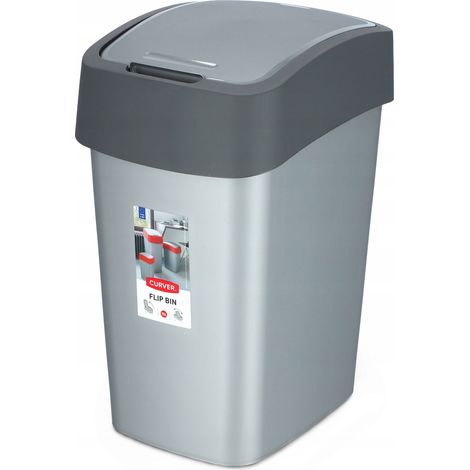 CURVER Pattumiera con coperchio basculante da 9 litri - Pattumiera ribaltabile - Per cucina, ufficio, bagno - 18,9 x 23,5 x 35 cm - Grigio chiaro e antracite (1/5)