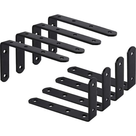 8Pcs Equerre Étagère Murale Support Étagère Mural Support en forme de L Équerre de Fixation pour Étagère Déco Cuisine Chambre Meubles Suspendus Placard 125 75 3mm Noir Fer (1/4)